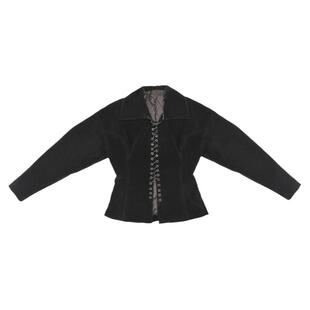 QUORRA S CHORD原创设计超保暖廓形收腰黑丝绒棉衣外套重工系绳