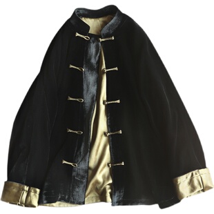 云澍原创真丝绒新中式宽松国风外套女改良唐装复古盘扣上衣春秋