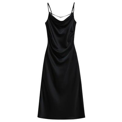 绝美白色醋酸缎面吊带连衣裙女