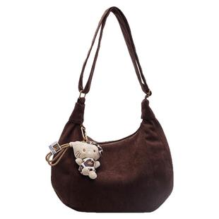 麂皮绒包包女款2025新款时尚斜挎包复古高级感单肩包大容量饺子包