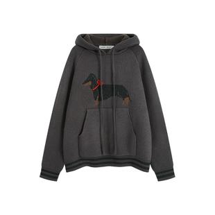 Bobbybecky美式复古经典腊肠狗连帽刺绣针织毛衣和斜纹花苞半身裙