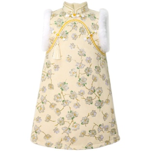 丢手绢童装女童无袖马甲旗袍新年过年衣服秋冬洋气女宝2岁拜年服