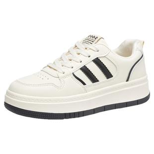 大东白色休闲板鞋女款2025新款爆款秋冬鞋子厚底百搭圆头小白鞋女