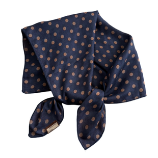 韩版波点小方巾女深蓝色丝巾装饰护颈围巾百搭双面双色春款新品