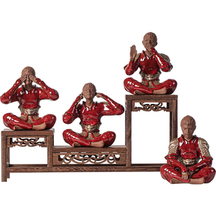 久造新中式禅意四不猴茶宠摆件陶瓷孙悟空创意客厅茶桌桌面装饰品