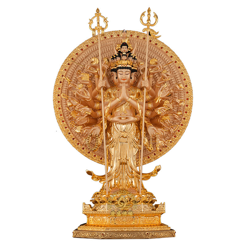 贴金千手观音站立佛像客厅摆件