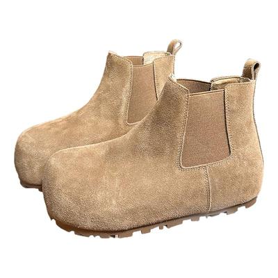 磨砂真牛皮加绒厚底大头马丁靴女