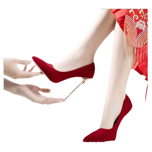 红色新娘结婚鞋女2025新款不累脚秀禾主婚纱两穿大码细跟超高跟鞋