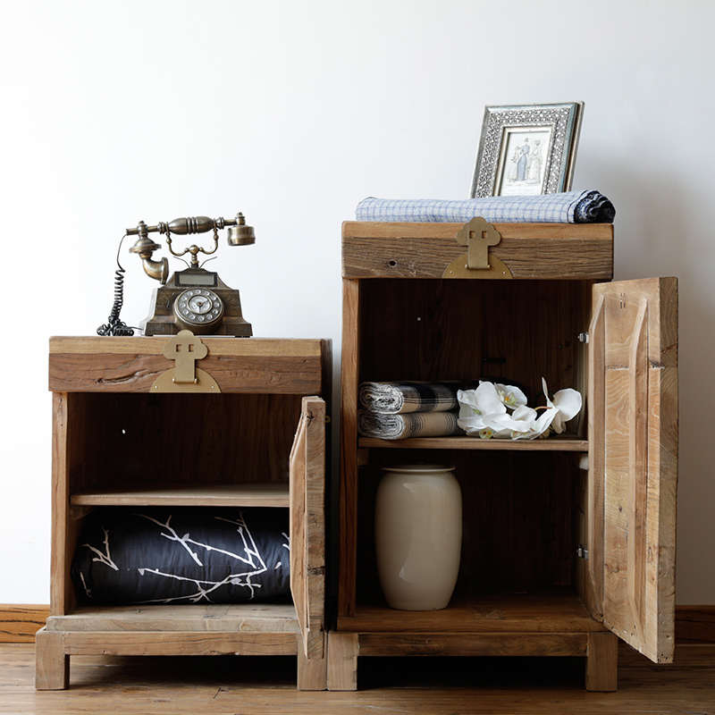 古朴年代老门板客厅沙发边几小边桌中式官箱茶几实木电话几床头柜