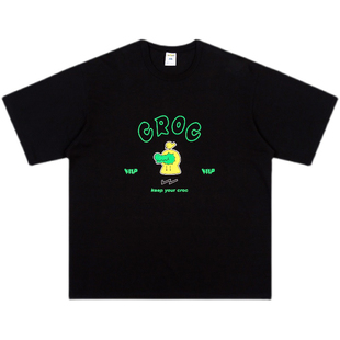 warmtrees黄色雨衣鳄鱼croc印花短袖T恤 原创插画