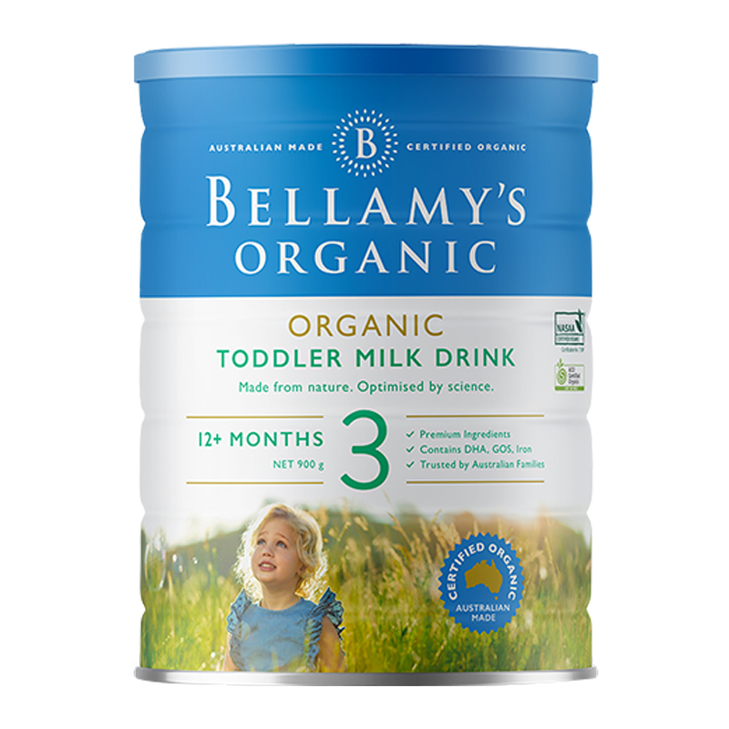 【新客专享】澳洲进口贝拉米HMO有机幼儿配方DHA牛奶粉3段900g/罐