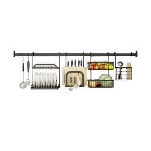 免打孔不锈钢多功能厨房窗台置物架窗户壁挂式黑色挂杆挂钩收纳架