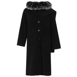 【设计师品牌BLANCORE】2025冬季可拆卸貉子毛长款羊毛大衣外套