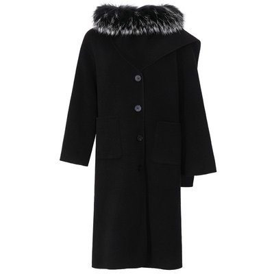 BLANCORE貉子毛长款羊毛大衣外套