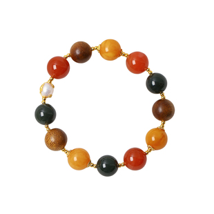 天然水晶多宝手链南红玛瑙珍珠碧玉檀木老蜜蜡单圈男女款水晶手串