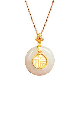 纯银和田玉平安扣项链国风