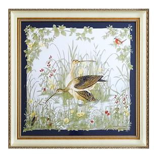 若奈GU*CI silk复古丝巾画《自在双栖》好寓意玄关餐厅走廊挂画