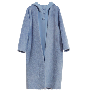 NancyCavally秘鲁进口苏力羊驼毛 拼接羊毛双面呢长款泰迪大衣