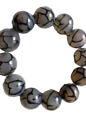 男女款灰玛瑙龙纹圆珠手链