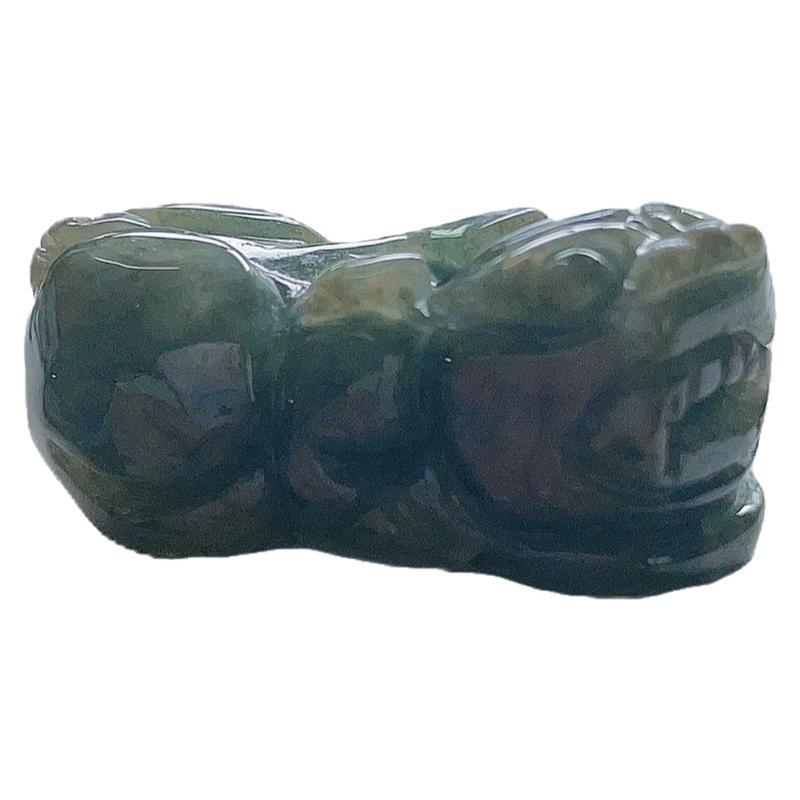 天然A货翡翠油青黄绿双彩直头貔貅吊坠缅甸老坑皮丘平步青云挂件