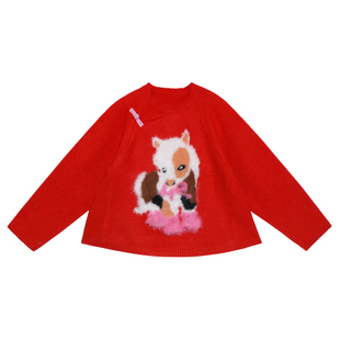 pocoblush【穿粉靴的小马】新中式拜年毛衣女童上衣红色冬季保暖