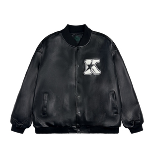 KZDALL原创设计美式PU皮夹克外套贴布刺绣复古街头棒球服秋冬男女
