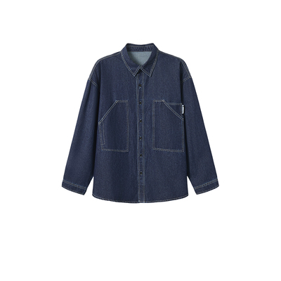 韦恩泽维尔翻领休闲牛仔长袖衬衫