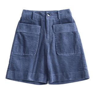 条绒阔腿直筒短裤子2025新款女秋冬宽松高腰灯芯绒五分裤女外穿