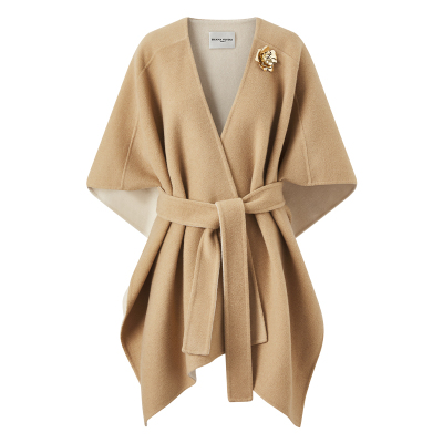 DIANAVEVINA 2025冬新款双面毛呢大衣女中长系带收腰围巾斗篷披肩