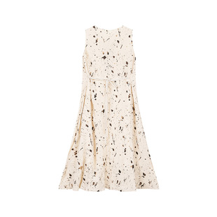 一城画一夏季复古文艺范中款连衣裙绣花拼接v领无袖碎花裙