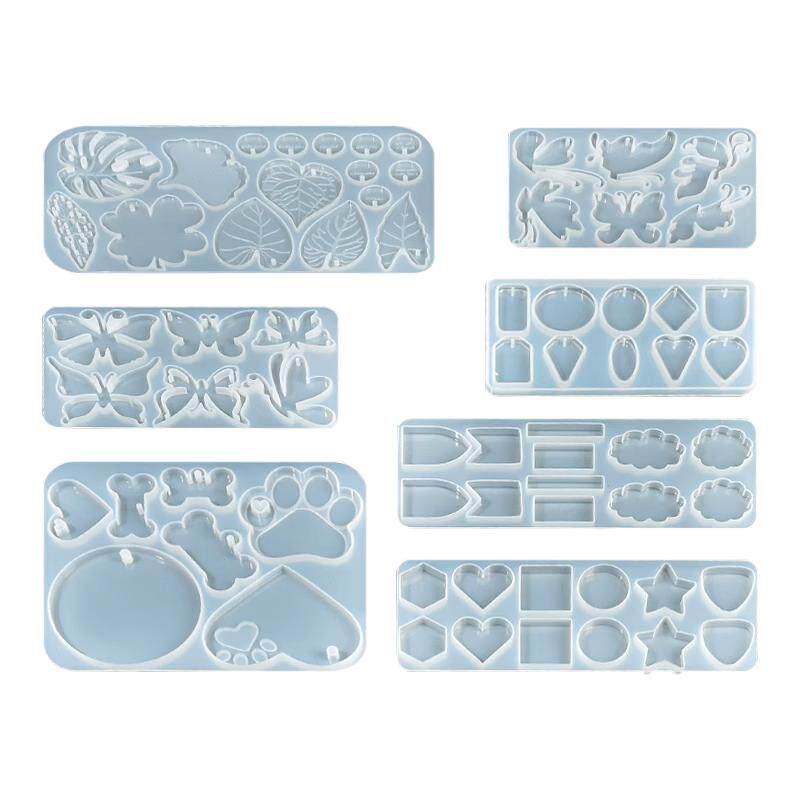 水晶滴胶diy多款带孔镜面吊坠硅胶模具环氧树脂胶材料包模型磨具