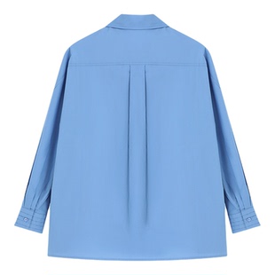 Basic House/百家好基础款淡黄色衬衫长袖翻领纯色系舒适女衬衣棉