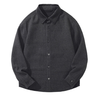 男士翻领羊毛呢衬衫外套男2025新款绵羊毛加厚保暖冬季长袖衬衣潮