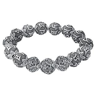 足银六字真言复古纯银珠手串泰银做旧佛珠手链女情侣手饰首饰男士