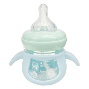 婴儿迷你小号玻璃奶瓶90ml小容量宝宝喝水学饮杯手柄吸管硅胶鸭嘴