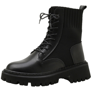 厚底马丁靴女春秋单靴2025年新款内增高加绒瘦瘦靴真皮英伦风短靴