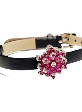 红宝石永生花腕带手链S925纯银群镶进口莫桑石弗洛伊德玫瑰花手环