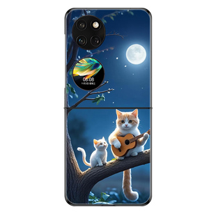 适用华为P50Pocket手机壳PocketS折叠屏Pocket2新款防摔护套文艺小猫玩吉他可爱个性创意网红高级感硬壳男女
