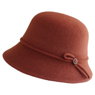 秋冬羊毛呢渔夫帽女韩版百搭简约蝴蝶结优雅小盆帽可折叠保暖礼帽