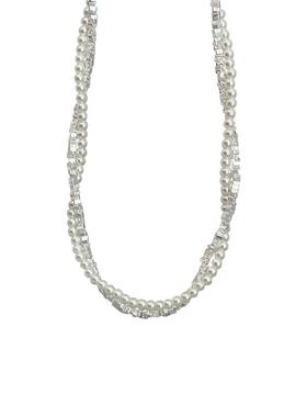 双层碎银子珍珠麻花项链小众气质