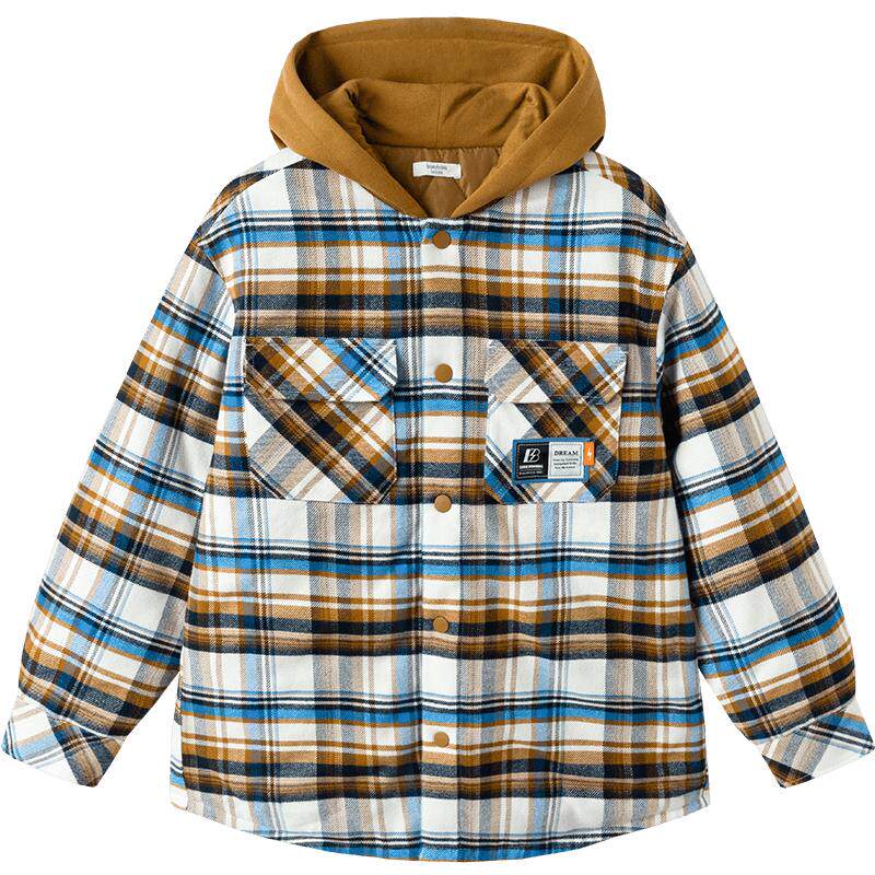 巴拉巴拉棉服男童假两件外套格纹