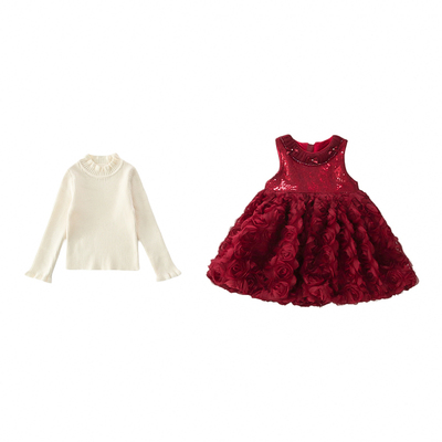 女宝宝洋气玫瑰花公主裙两件套潮