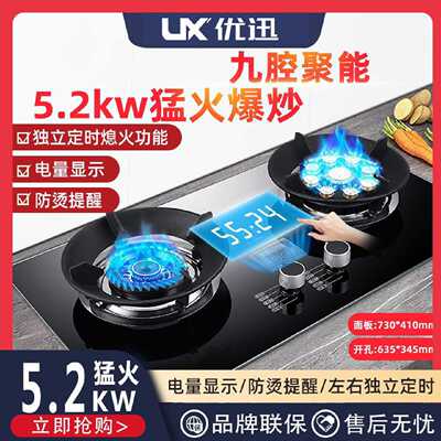 优迅煤气灶家用猛火燃气灶双灶头九腔天然气双灶液化气双灶家用