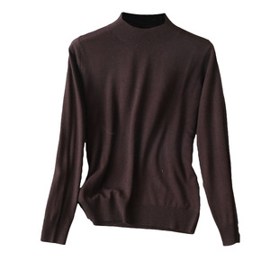 简约有品质~敲显瘦定染色半高领长袖细羊毛纱线长袖打底针织衫女