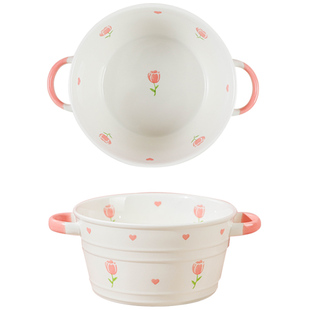 双耳汤碗大号汤盆家用2025新款10英寸酸菜鱼碗陶瓷可爱螺蛳粉面碗