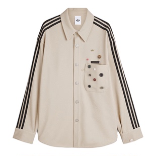 Adidas/阿迪达斯正品三叶草男女休闲长袖宽松条纹运动衬衫KC3141