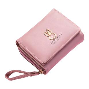 2026新女士钱包短款学生少女装银可爱小兔子儿童卡位三折叠零皮夹