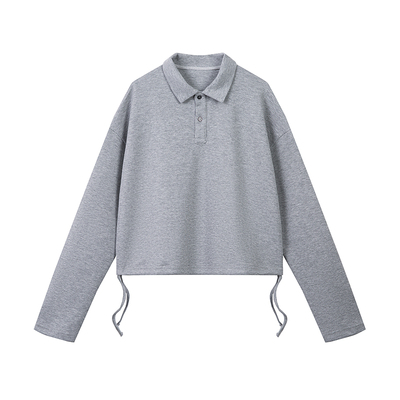 COLN春新短款抽绳下摆长袖POLO衫