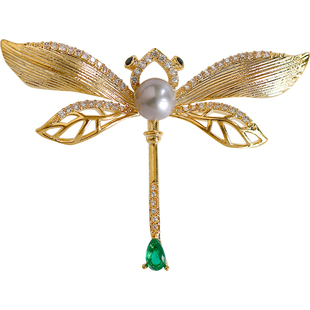 流萤丨软语设计东方美学古典文艺优雅天然珍珠真多麻银灰蜻蜓胸针