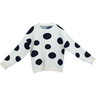 【7折出清】棉麻记2025年春新款文艺时尚波点短款针织套头毛衣女